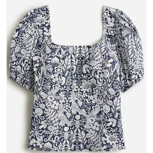J.Crew $90 Puff Sleeve Cotton Squareneck Top Mermaid Floral Size 2 BR056
